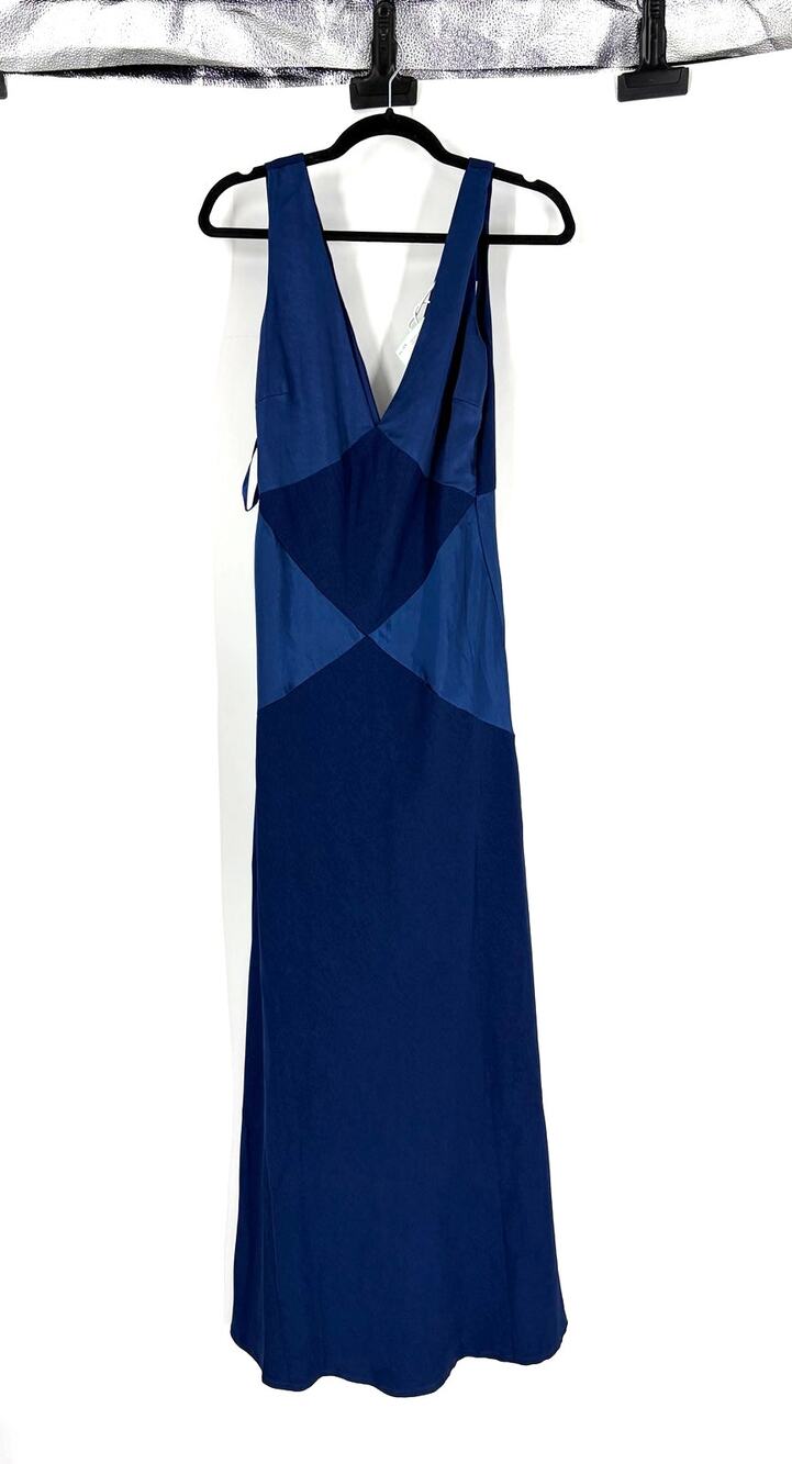 Blue Selfie Leslie maxi Satin panel Dress, M